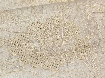 平和屋着物●中国三大刺繍 スワトウ刺繍 汕頭刺繍 総刺繍 訪問着 紬地 草花文 暈し染め 金糸 正絹 逸品 DAAR0279yyy