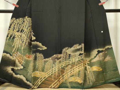 平和屋着物●豪華黒留袖 鴛鴦 渡橋文 金糸 正絹 逸品 DAAR0280yyy