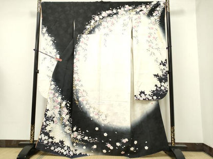 平和屋着物●ブライダルファッションデザイナー・桂由美 振袖 枝垂れ桜 暈し染め 金彩 正絹 逸品 DAAR0285yyy