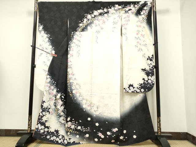 平和屋着物●ブライダルファッションデザイナー・桂由美 振袖 枝垂れ桜 暈し染め 金彩 正絹 逸品 DAAR0285yyy