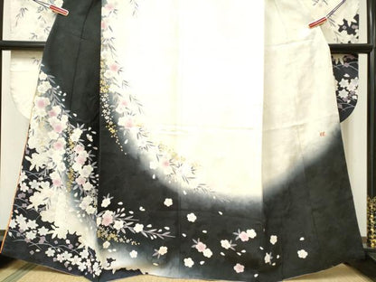 平和屋着物●ブライダルファッションデザイナー・桂由美 振袖 枝垂れ桜 暈し染め 金彩 正絹 逸品 DAAR0285yyy