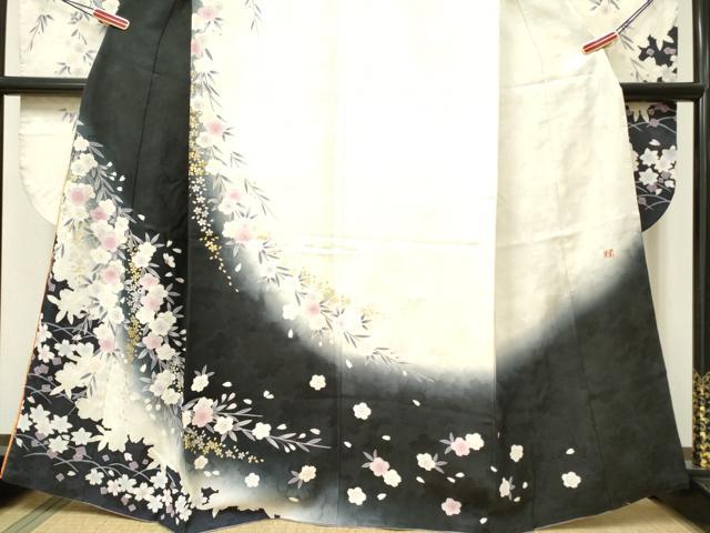 平和屋着物●ブライダルファッションデザイナー・桂由美 振袖 枝垂れ桜 暈し染め 金彩 正絹 逸品 DAAR0285yyy