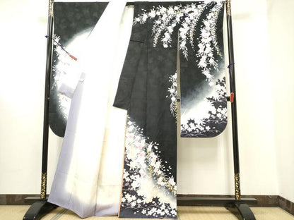 平和屋着物●ブライダルファッションデザイナー・桂由美 振袖 枝垂れ桜 暈し染め 金彩 正絹 逸品 DAAR0285yyy