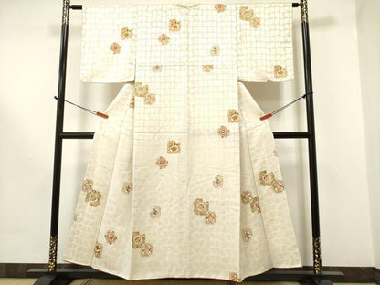 平和屋着物●上質な小紋　花絵皿文　金彩　正絹　逸品　DAAR0293yyy
