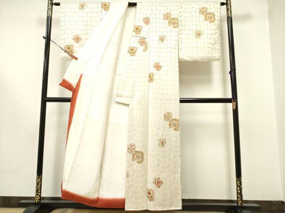 平和屋着物●上質な小紋　花絵皿文　金彩　正絹　逸品　DAAR0293yyy