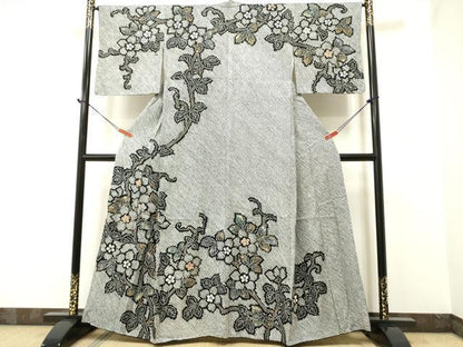 平和屋着物●訪問着 総絞り 枝花文 黒地 金彩 鈴乃屋扱い 正絹 逸品 DAAR0299yyy