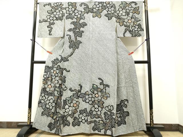 平和屋着物●訪問着 総絞り 枝花文 黒地 金彩 鈴乃屋扱い 正絹 逸品 DAAR0299yyy