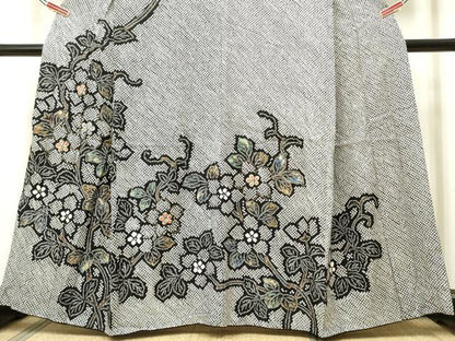 平和屋着物●訪問着 総絞り 枝花文 黒地 金彩 鈴乃屋扱い 正絹 逸品 DAAR0299yyy