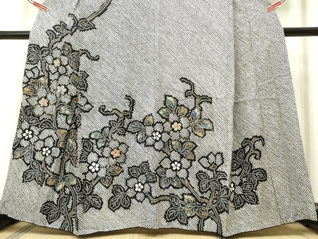 平和屋着物●訪問着 総絞り 枝花文 黒地 金彩 鈴乃屋扱い 正絹 逸品 DAAR0299yyy