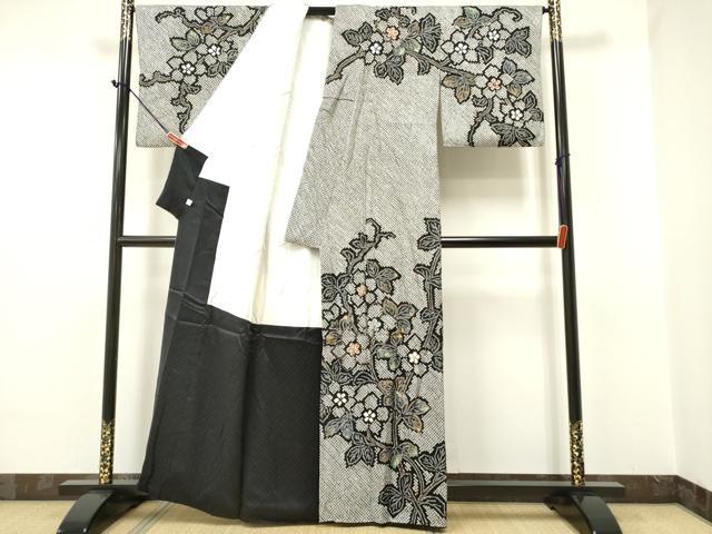 平和屋着物●訪問着 総絞り 枝花文 黒地 金彩 鈴乃屋扱い 正絹 逸品 DAAR0299yyy