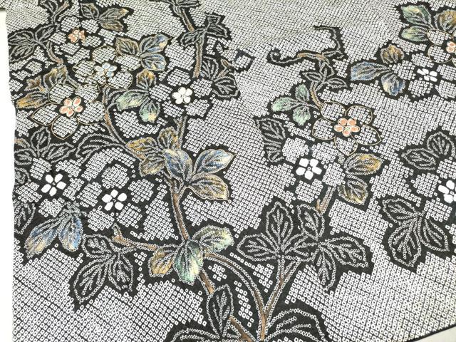 平和屋着物●訪問着 総絞り 枝花文 黒地 金彩 鈴乃屋扱い 正絹 逸品 DAAR0299yyy