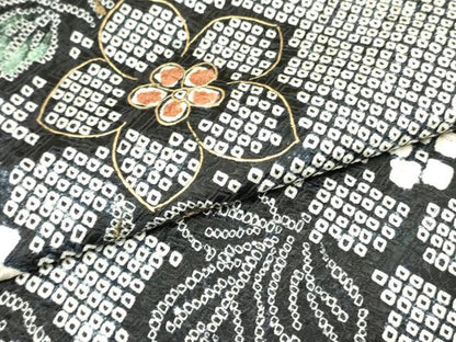 平和屋着物●訪問着 総絞り 枝花文 黒地 金彩 鈴乃屋扱い 正絹 逸品 DAAR0299yyy