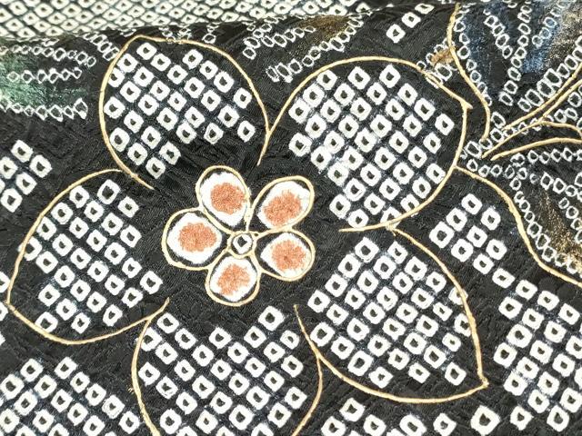 平和屋着物●訪問着 総絞り 枝花文 黒地 金彩 鈴乃屋扱い 正絹 逸品 DAAR0299yyy