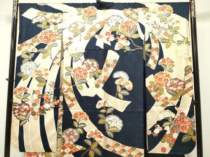 平和屋着物●十日町老舗ブランド　吉澤友禅　吾妻徳穂　振袖　駒刺繍　束ね熨斗吉祥花文　金彩　正絹　逸品　未使用　DAAR0314yyy