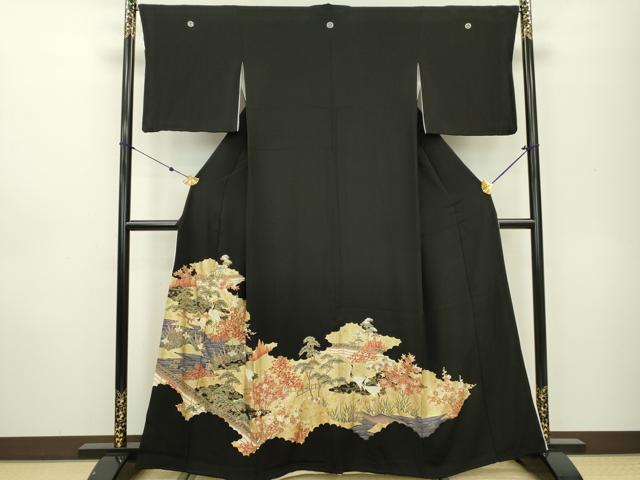 平和屋着物■豪華黒留袖 駒刺繍 群鶴花松文 金彩 正絹 逸品 DAAR0526fe