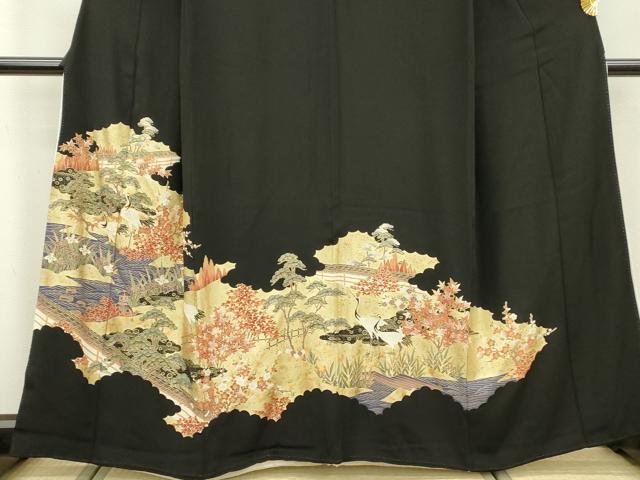 平和屋着物■豪華黒留袖 駒刺繍 群鶴花松文 金彩 正絹 逸品 DAAR0526fe