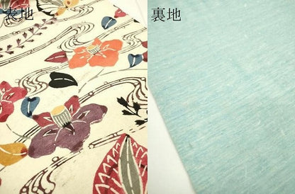 平和屋着物●九寸名古屋帯　紬地　型染　流水花文　葵　正絹　逸品　DAAR0668fe