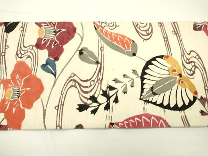 平和屋着物●九寸名古屋帯　紬地　型染　流水花文　葵　正絹　逸品　DAAR0668fe