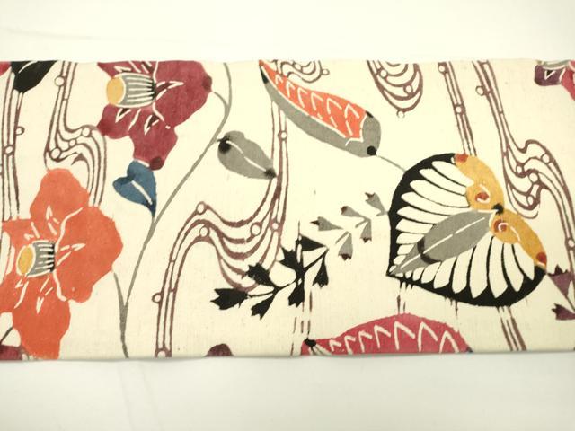 平和屋着物●九寸名古屋帯　紬地　型染　流水花文　葵　正絹　逸品　DAAR0668fe