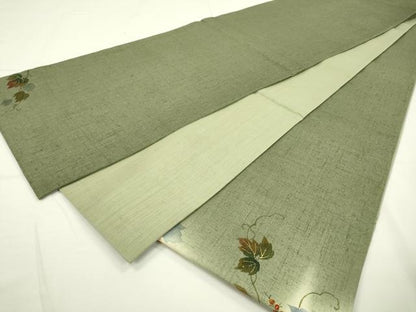 平和屋着物●太鼓柄袋帯 紬地 手描き 南天蔦の葉文 金彩 正絹 逸品 DAAR0710fe