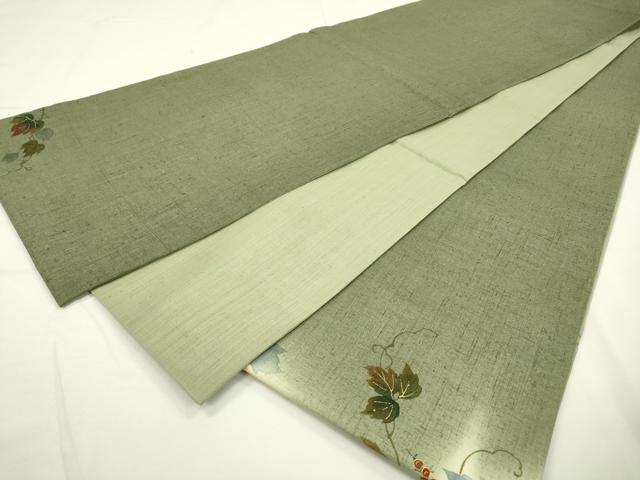 平和屋着物●太鼓柄袋帯 紬地 手描き 南天蔦の葉文 金彩 正絹 逸品 DAAR0710fe