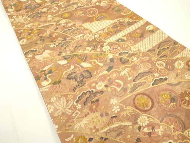 平和屋着物●老舗織元 泰生織物 六通柄袋帯 宝尽くし飛鶴花文 本漆箔 金糸 正絹 逸品 DAAR0730fe