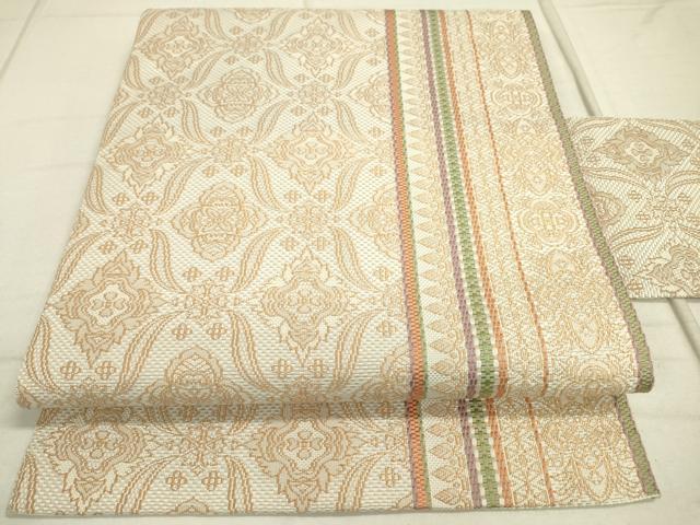 平和屋着物●本場筑前博多織　八寸名古屋帯　洋花間道　正絹　逸品　DAAR0779fe