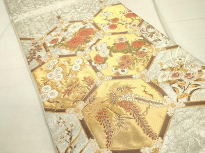 平和屋着物●西陣の名門 加納幸謹製 六通柄袋帯 亀甲花文 金銀糸 正絹 逸品 DAAR0787fe