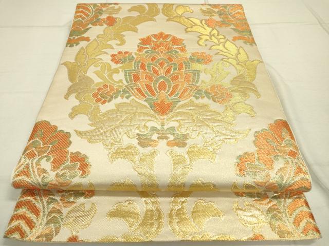 平和屋着物●西陣 川島織物 六通柄 本袋帯 洋花文 金糸 正絹 逸品 DAAR0789fe