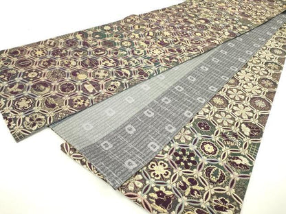 平和屋着物●両方向　両面全通柄袋帯　輪奈織　七宝花文　金糸　正絹　逸品　DAAR0811fe