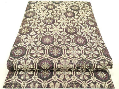 平和屋着物●両方向　両面全通柄袋帯　輪奈織　七宝花文　金糸　正絹　逸品　DAAR0811fe