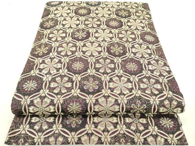 平和屋着物●両方向　両面全通柄袋帯　輪奈織　七宝花文　金糸　正絹　逸品　DAAR0811fe