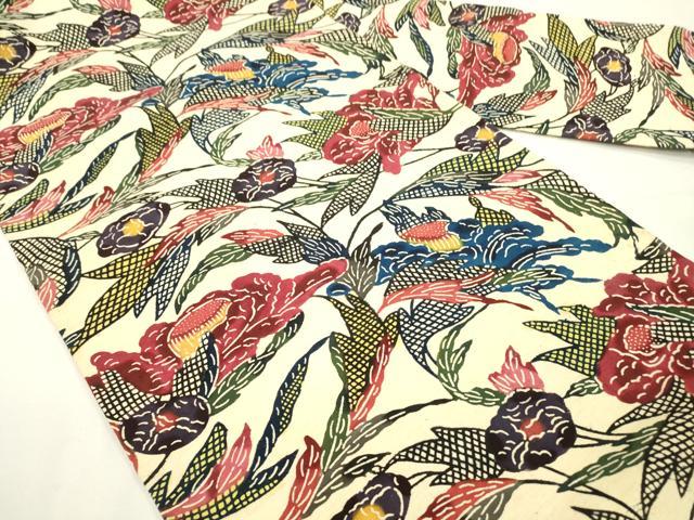 平和屋着物●全通柄九寸名古屋帯　紬地　紅型　草花　正絹　逸品　DAAR0815fe