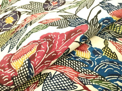 平和屋着物●全通柄九寸名古屋帯　紬地　紅型　草花　正絹　逸品　DAAR0815fe
