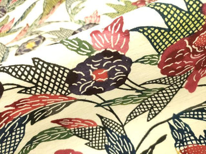 平和屋着物●全通柄九寸名古屋帯　紬地　紅型　草花　正絹　逸品　DAAR0815fe