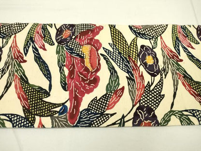 平和屋着物●全通柄九寸名古屋帯　紬地　紅型　草花　正絹　逸品　DAAR0815fe