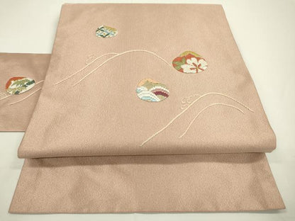 平和屋着物●九寸名古屋帯 総刺繍 貝合わせ 金糸 正絹 逸品 DAAR0865fe