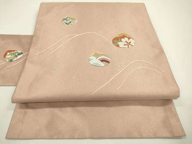 平和屋着物●九寸名古屋帯 総刺繍 貝合わせ 金糸 正絹 逸品 DAAR0865fe