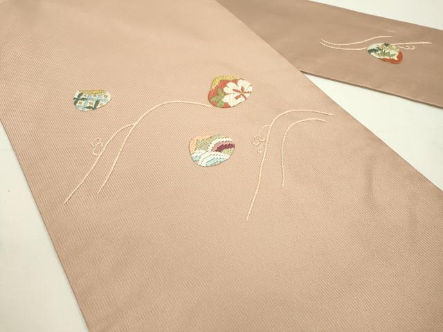 平和屋着物●九寸名古屋帯 総刺繍 貝合わせ 金糸 正絹 逸品 DAAR0865fe