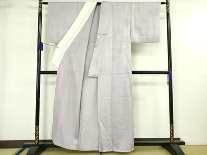 平和屋着物▽上質な色無地 単衣 格子地紋 白藤色 正絹 逸品 DAAR1310jm