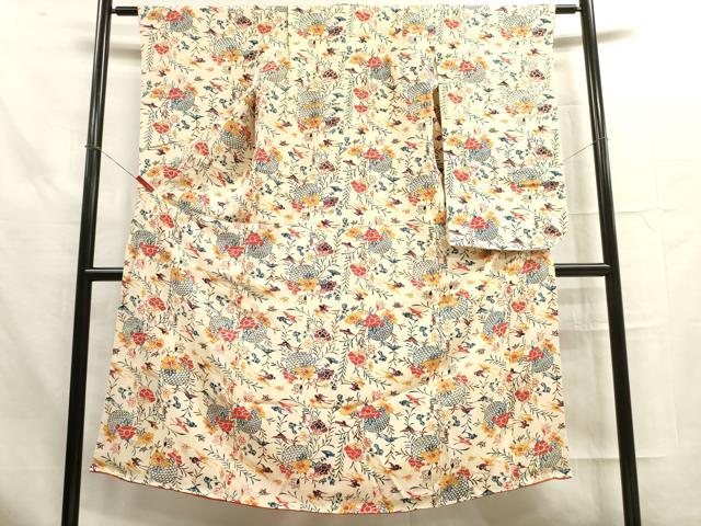 平和屋着物∵女の子 十三参り 子供 祝着 型染 花鳥文 鬼しぼ縮緬 逸品 DAAR1350jm