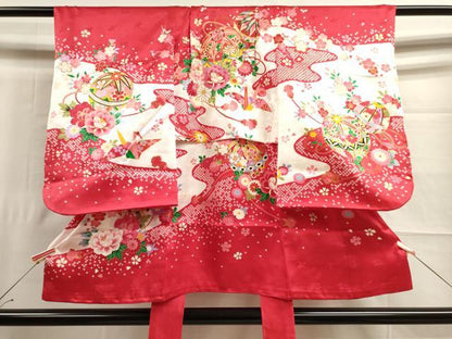 平和屋着物[]七五三　女の子　３歳　祝着　三つ身　刺繍　花鞠文　金糸　逸品　DAAR1352jm