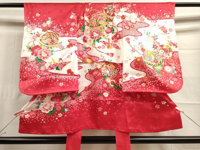 平和屋着物[]七五三　女の子　３歳　祝着　三つ身　刺繍　花鞠文　金糸　逸品　DAAR1352jm