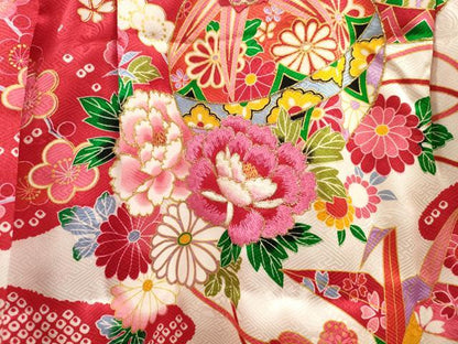 平和屋着物[]七五三　女の子　３歳　祝着　三つ身　刺繍　花鞠文　金糸　逸品　DAAR1352jm