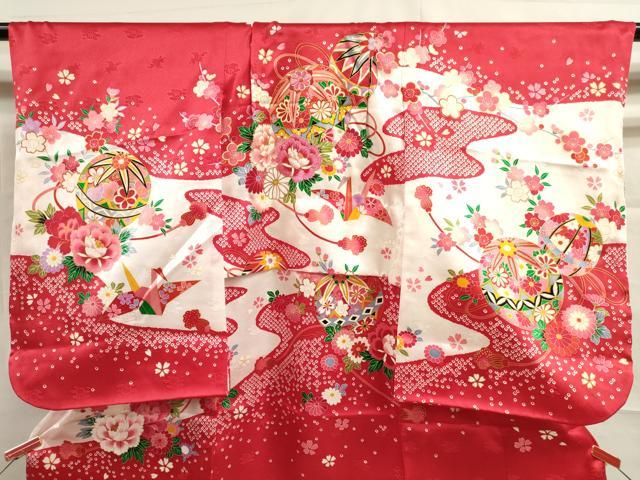 平和屋着物[]七五三　女の子　３歳　祝着　三つ身　刺繍　花鞠文　金糸　逸品　DAAR1352jm