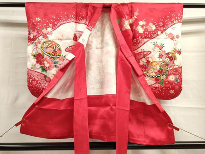 平和屋着物[]七五三　女の子　３歳　祝着　三つ身　刺繍　花鞠文　金糸　逸品　DAAR1352jm
