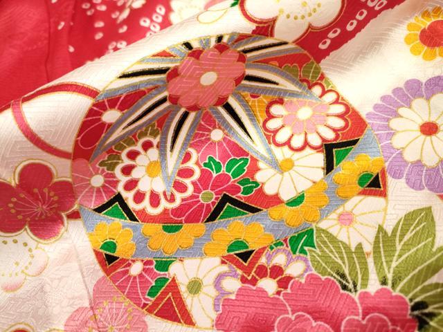 平和屋着物[]七五三　女の子　３歳　祝着　三つ身　刺繍　花鞠文　金糸　逸品　DAAR1352jm