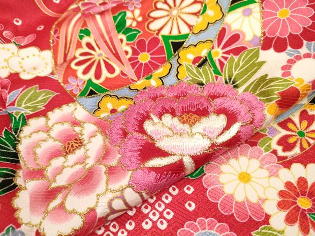 平和屋着物[]七五三　女の子　３歳　祝着　三つ身　刺繍　花鞠文　金糸　逸品　DAAR1352jm