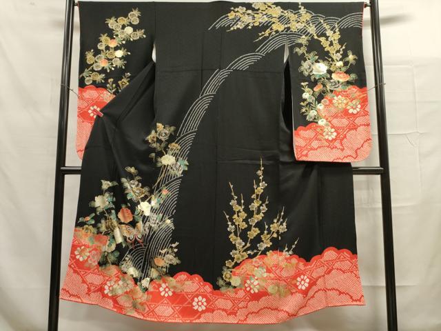 平和屋着物∵女の子 十三参り 子供 祝着 花蝶文 黒地 金彩 逸品 DAAR1356jm