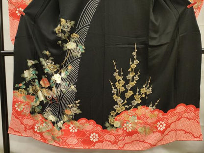 平和屋着物∵女の子 十三参り 子供 祝着 花蝶文 黒地 金彩 逸品 DAAR1356jm